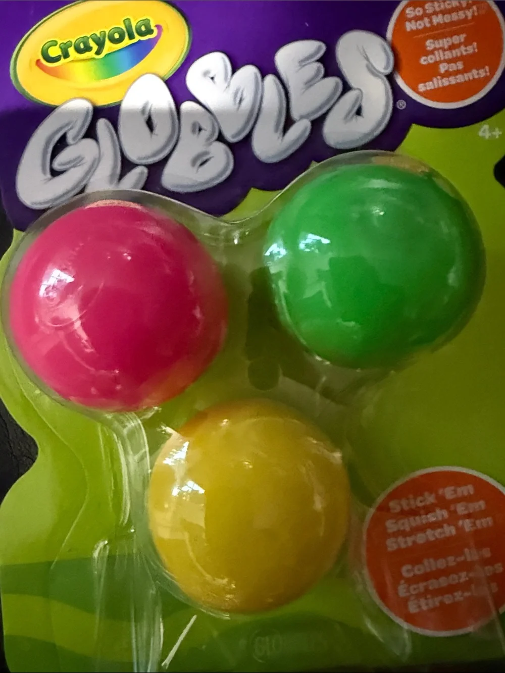 New Crayola Globs Stretchy Sticky Balls - Pink, Green, Yellow